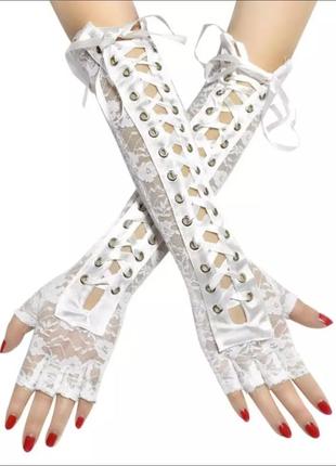 Перчатки кружево белые шнуровка аниме для фотосессии