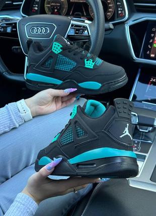 Зимние женские кроссовки nike air jordan 4 retro black mint fur4 фото