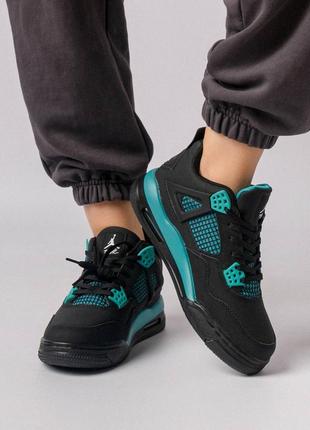 Зимние женские кроссовки nike air jordan 4 retro black mint fur10 фото