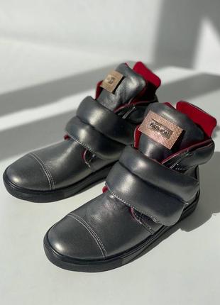 Стильні шкіряні демісезонні сірі черевики на липучках , 36 р4 фото