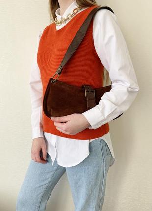 Сумка, сумка багет, сумка-багет, сумочка, натуральная замша, натуральная кожа