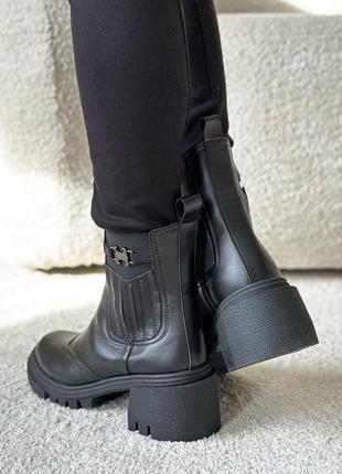 Классические черные ботинки челси женские на каблуке кожаные/натуральная кожа-женская обувь на зиму5 фото