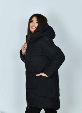 Куртка с капюшоном зима длинная черная беж графит изумрудный теплый5 фото