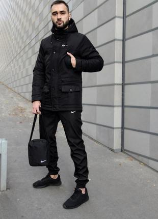 Куртка nike мужская зимняя удлиненная до -30 с черная | парка зима найк длинная теплая с капюшоном4 фото