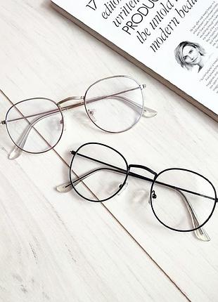 Имиджевые очки металлическая оправа, прозрачные очки для стиля