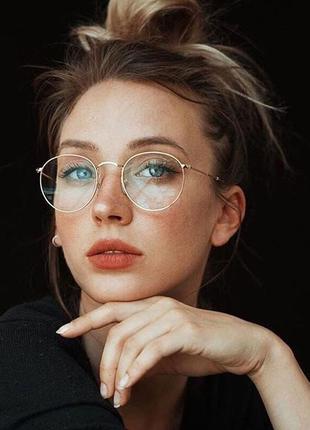 Имиджевые очки металлическая оправа, прозрачные очки для стиля