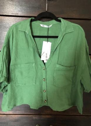 Zara новая модная укорочённая блуза рубашка оверсайз 50-54 р