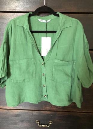 Zara новая модная укорочённая блуза рубашка оверсайз 50-54 р8 фото