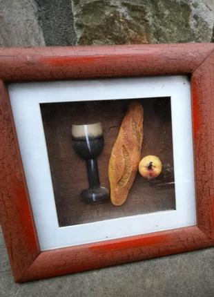 Рельєфна картина на стіну булка,фужер,яблуко.
