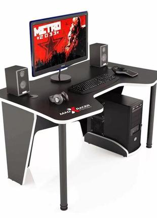 Стол геймерский (игровой) компьютерный 1400 мм, чёрный с белым1 фото