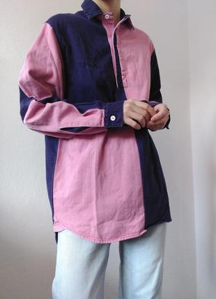 Винтажная рубашка джинсовая рубашка оверсайз розовая блузка винтаж блуза хлопок винтаж5 фото