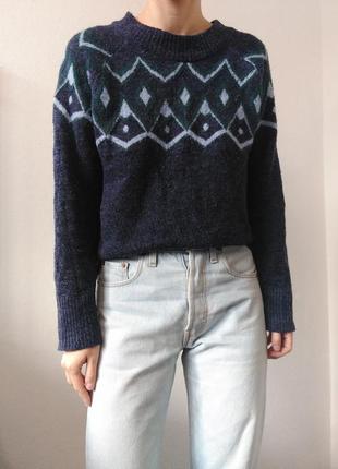 Шерстяной свитер синий джемпер пуловер шерсть реглан лонгслив кофта синяя4 фото