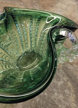 Фруктовница, ваза в виде корзинки, из резистого стекла (зеленковатый цвет) винтаж.5 фото
