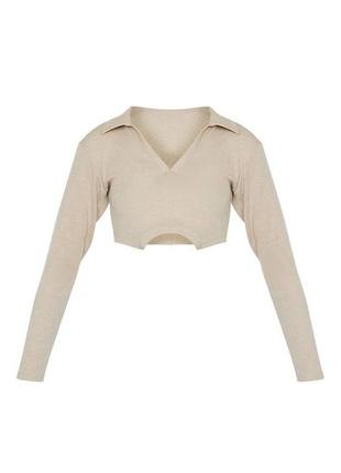 Топ с воротником 42, топ с воротом рубчик plt, трикотажный топ рубчик с длинным рукавом, топ с воротником хл xl, бежевый топ с воротничком топ беж