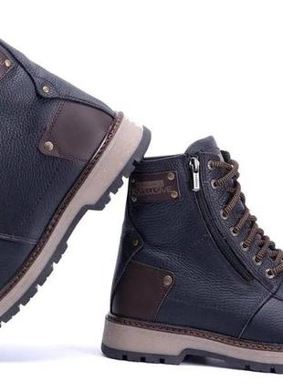 Зимние кожаные ботинки black flotar military style5 фото