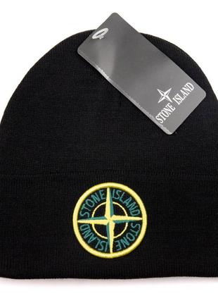 Шапка черная вязаная женская мужская в стиле stone island шапка унисекс зимняя стон айленд1 фото