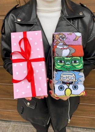 Набір жіночих шкарпеток 36-41 5 пар з мультяшним малюнком у подарунковій коробці