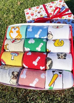 Подарунковий набір жіночих шкарпеток на 12 пар 36-41 р у святковій коробці