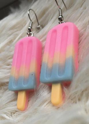 Серьги мороженные разноцветное мороженное на палочке необычные сережки серёжки подвески висячие детские2 фото