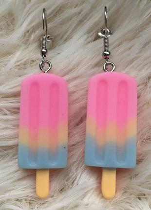 Сережки морозива різнокольорове кольорове морозиво на паличці незвичайні сережки підвіски висячі дитячі