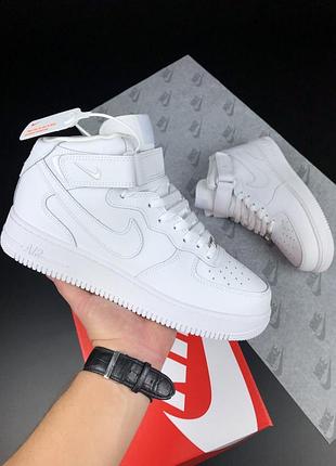 Nike air force 1 mid кросівки білі чоловічі високі найк форс кеди зимові з хутром топ якість зима ботінки сапоги високі теплі