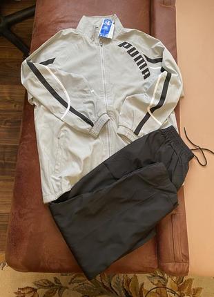 Спортивный костюм мужской с надписью puma xxl, черные брюки, светло-серая кофта.