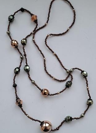 Кольє сотуар намисто довге з бісеру та кристалів