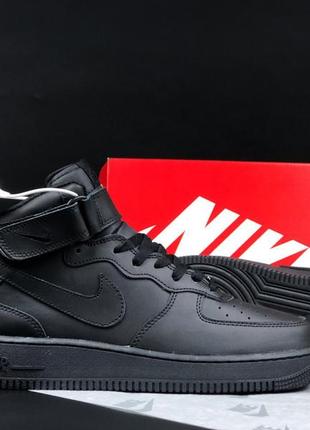 Nike air force 1 mid кроссовки мужские кожаные топ качество зимние с мехом ботинки сапоги высокие теплые найк форс черные