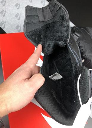 Nike air force 1 mid кросівки чоловічі шкіряні топ якість зимові з хутром ботінки сапоги високі теплі найк форс чорні8 фото