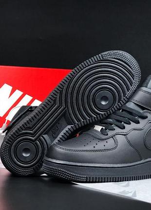 Nike air force 1 mid кросівки чоловічі шкіряні топ якість зимові з хутром ботінки сапоги високі теплі найк форс чорні6 фото