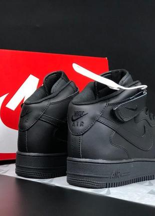 Nike air force 1 mid кросівки чоловічі шкіряні топ якість зимові з хутром ботінки сапоги високі теплі найк форс чорні2 фото