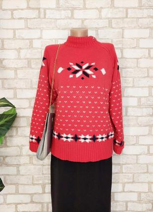 Новий теплий светр на 50% вовна в червоному кольорі з ромбами та сніжинками, розмір см