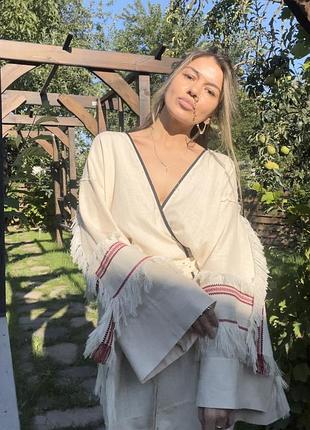 Кимоно в стиле этно one size s - l состав : лён