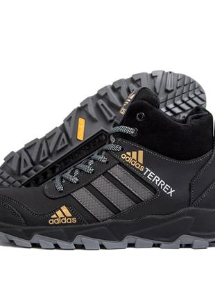 Мужские зимние кожаные ботинки adidas terrex black