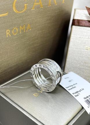 Серебряное кольцо пружинка широкое массивное грубое с логотипом надписью булгари bvlgari серебро проба 925 новые с биркой италия3 фото