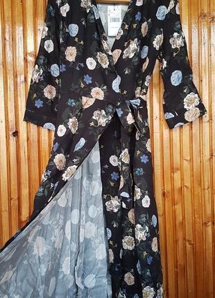 Стильное платье халат миди mango на запах в цветочный принт.5 фото