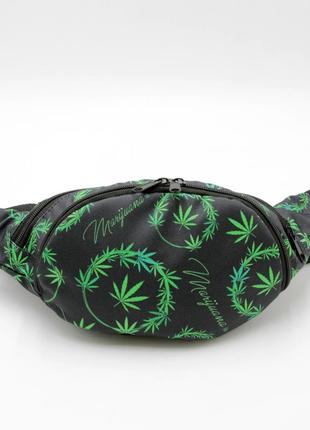 Бананка cannabis тканинна з малюнком, сумка спортивна бананка чорна через плече