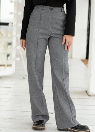 Теплые шерстяные брюки прямого кроя теплые женские брюки серого цвета3 фото