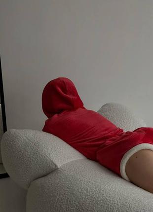 Новорічний махровий комбінезон з шортами капюшоном на блискавці по фігурі з рукавами домашній одяг піжама2 фото