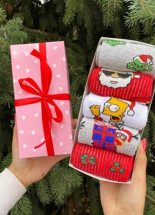 Набір жіночих новорічних шкарпеток 36-41 5 пар у подарунковій коробці2 фото