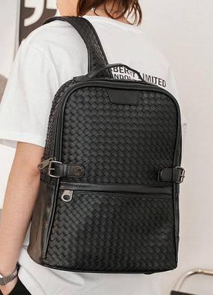 Качественный мужской городской рюкзак плетеный черный2 фото