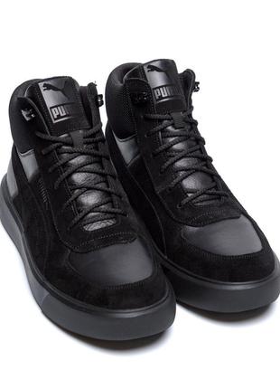 Мужские зимние кожаные ботинки pm black leather3 фото