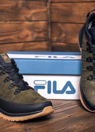 Чоловічі зимові шкіряні кросівки fila olive classic9 фото