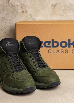 Мужские зимние кожаные ботинки reebok classic green9 фото