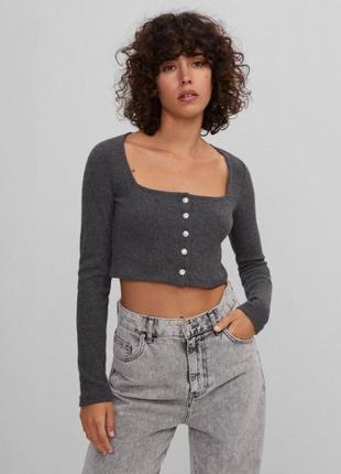 Топ кофтина в рубчик кардиган сірий bershka zara h&m