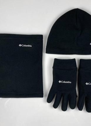 Комплект рукавички + шапка + бафф columbia зимовий до -25*с чорний набір чоловічий теплий колумбія