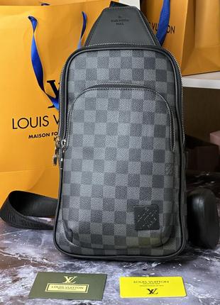 Сумка чоловіча louis vuitton avenue sling damier graphite с лого внизу2 фото