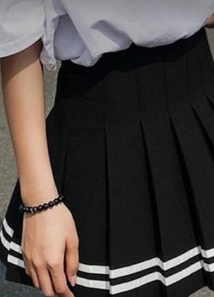 Теплая трикотажная юбка тенниска в складку короткая школьная юбка плиссе короткая мини расклешенная беби долл лолита аниме серая черная белая7 фото