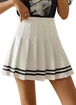 Теплая трикотажная юбка тенниска в складку короткая школьная юбка плиссе короткая мини расклешенная беби долл лолита аниме серая черная белая