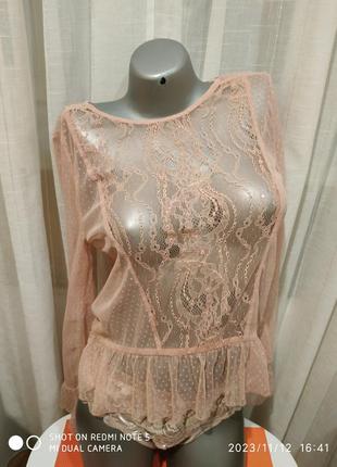 Красивая прозрачная блуза/блузка гепюровая сеточка ажурная ажурная р.s(10)